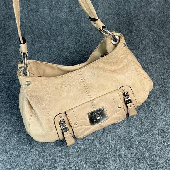 b. makowsky Handbags - B. Makowsky Tan Pebbled Leather Hobo Bag Silver Hardware Leopard Lining